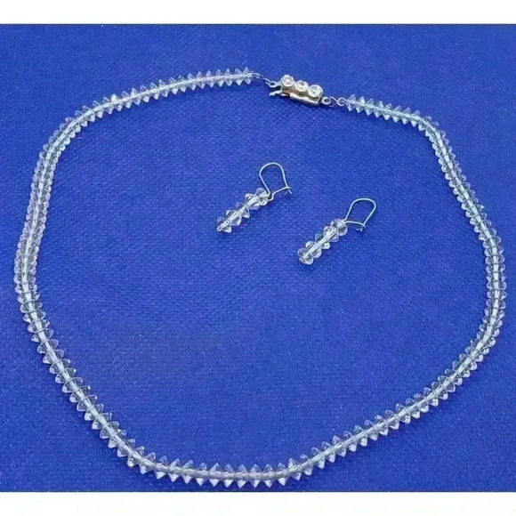 Vintage Clear Crystal Diamond Cut Choker Earrings Art Deco Wedding - Picture 3 of 10